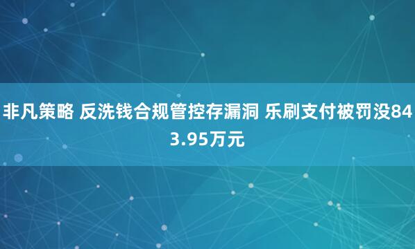 非凡策略 反洗钱合规管控存漏洞 乐刷支付被罚没843.95万元